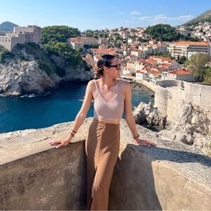 Brown/camel midi skirt with slit